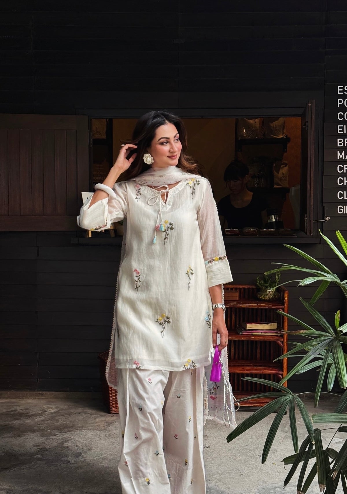 Off-White Mul Chanderi Kurta Farshi Set, view 2