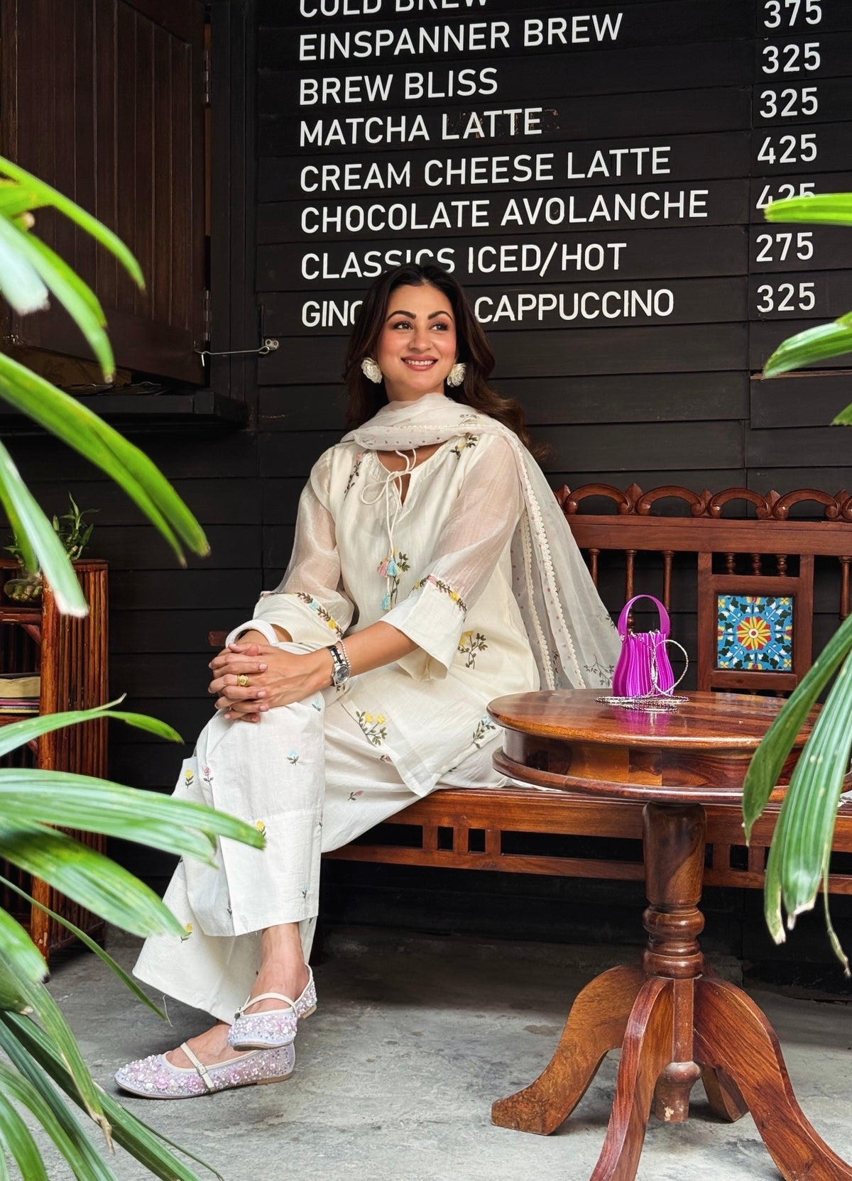 Off-White Mul Chanderi Kurta Farshi Set, view 3