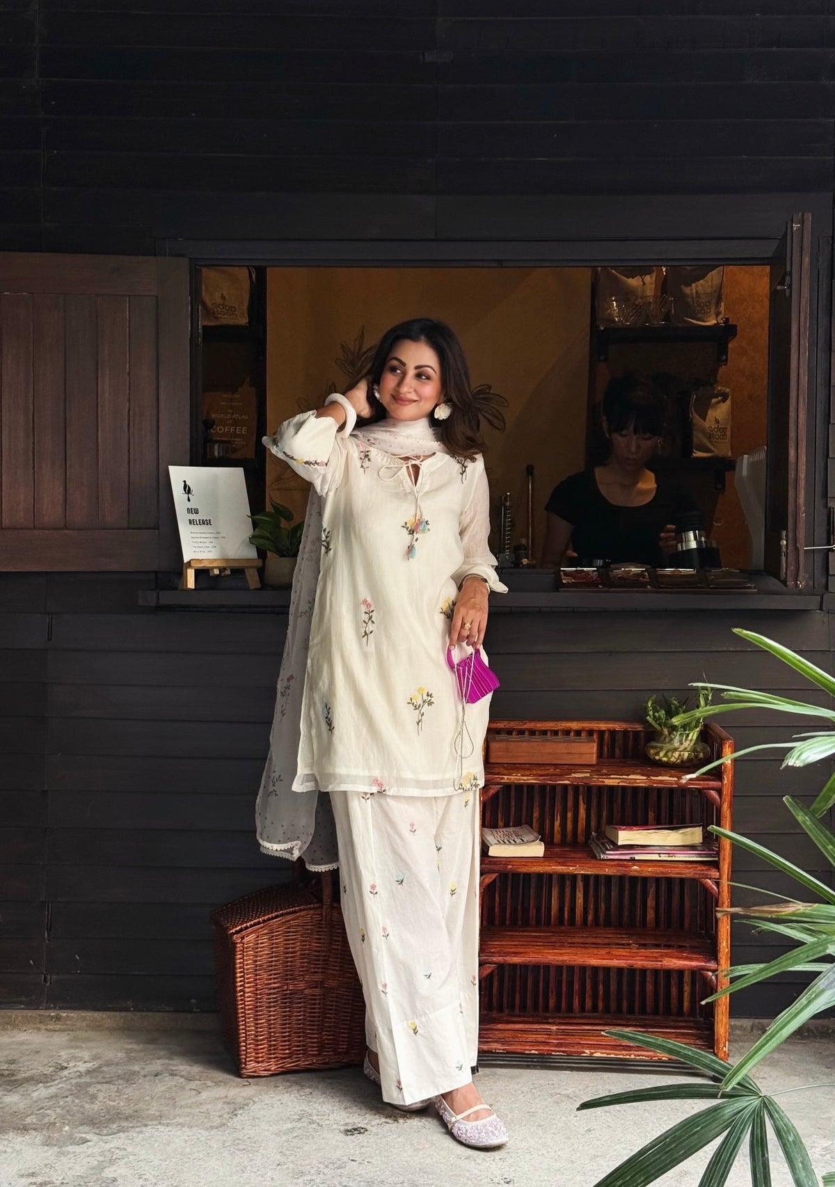 Off-White Mul Chanderi Kurta Farshi Set, view 4