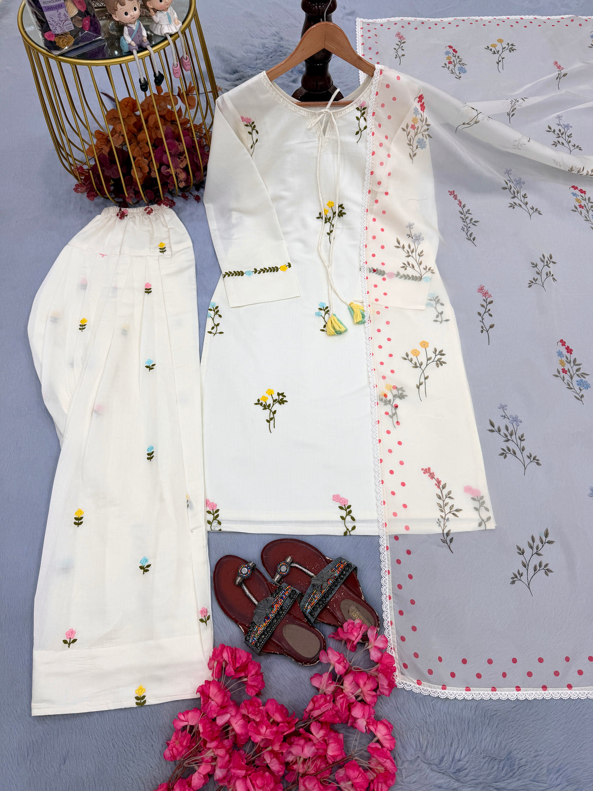 Off-White Mul Chanderi Kurta Farshi Set, view 6