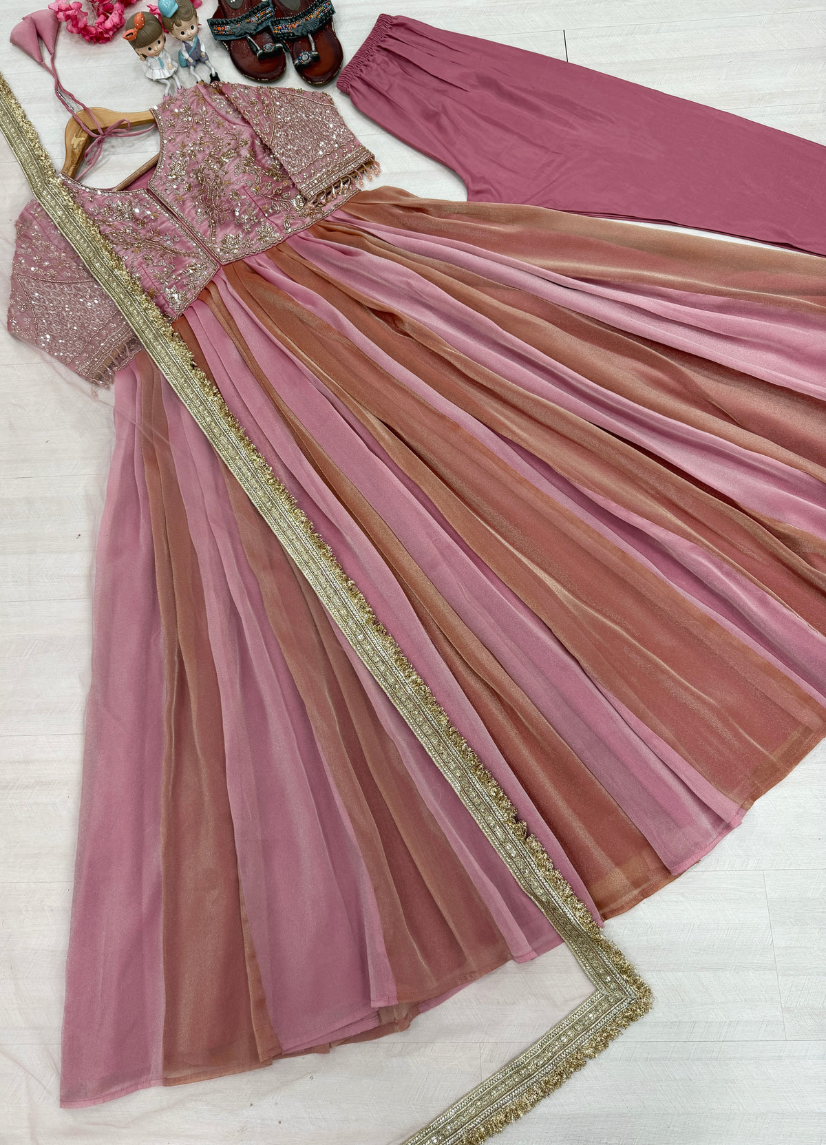 Rose Pink Moss Silk Anarkali Suit, view 6