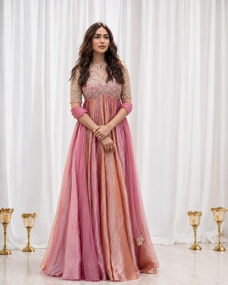 Rose Pink Moss Silk Anarkali Suit, view 4