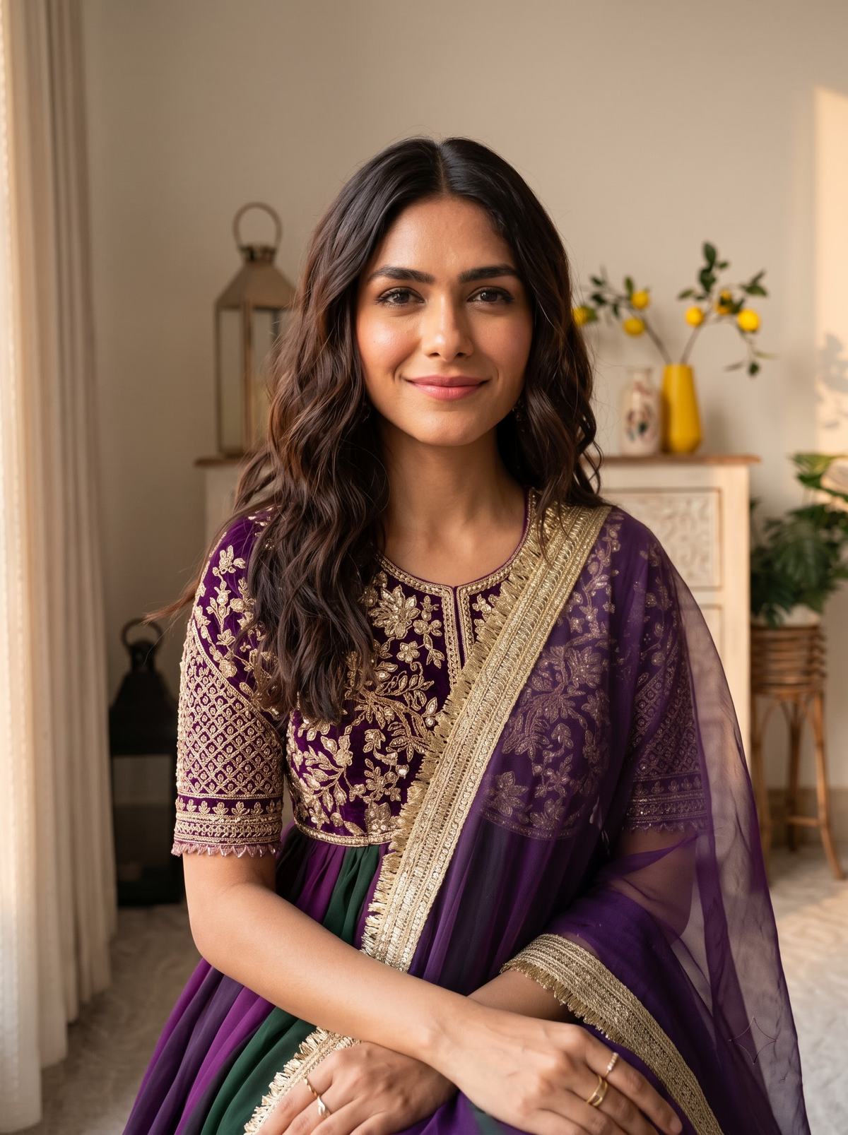 Purple and Green Moss Silk Anarkali Suit, view 3