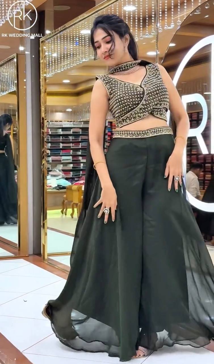 Olive Green Teby Silk Palazzo Set with Dupatta