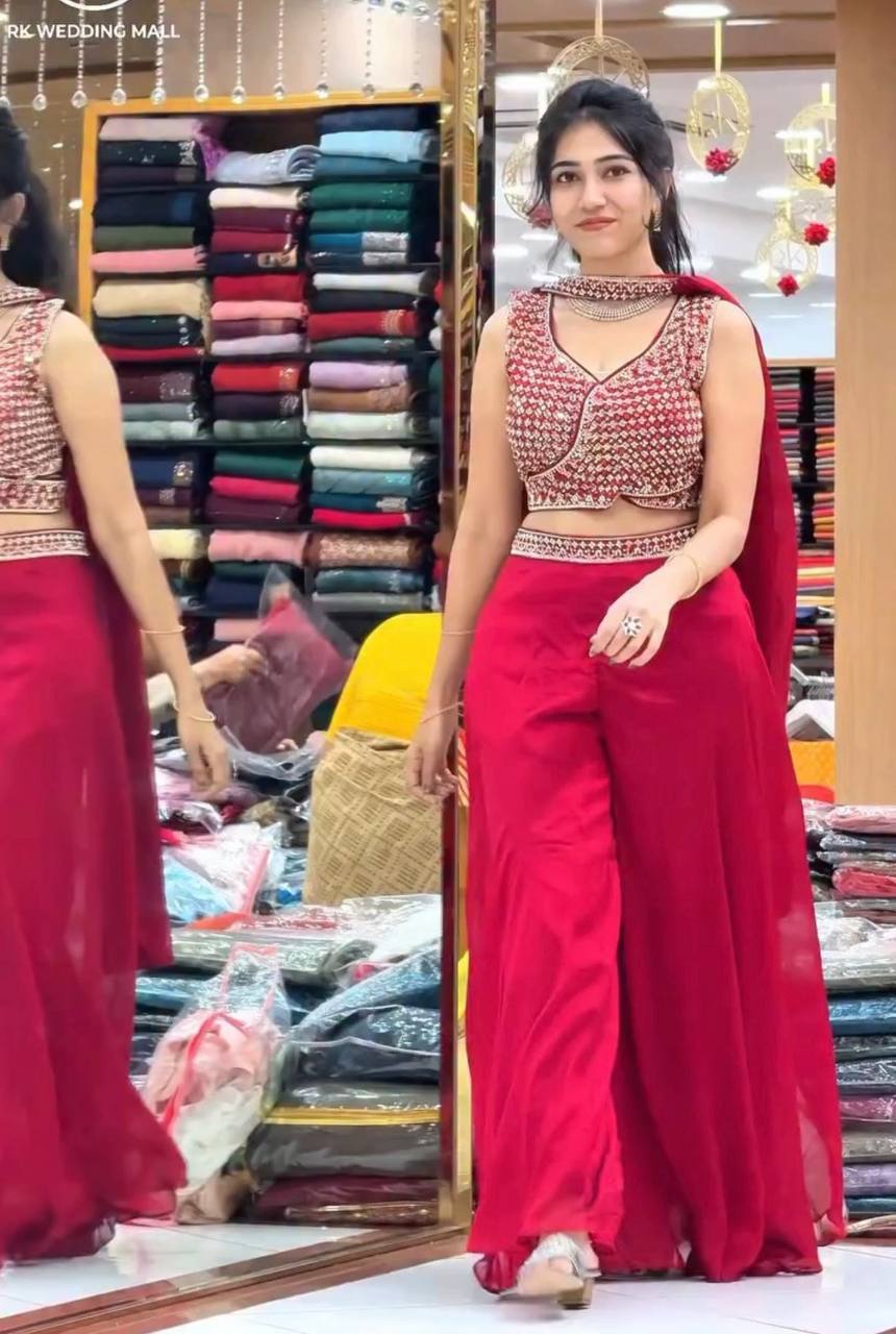 Rani Pink Teby Silk Palazzo Set with Dupatta
