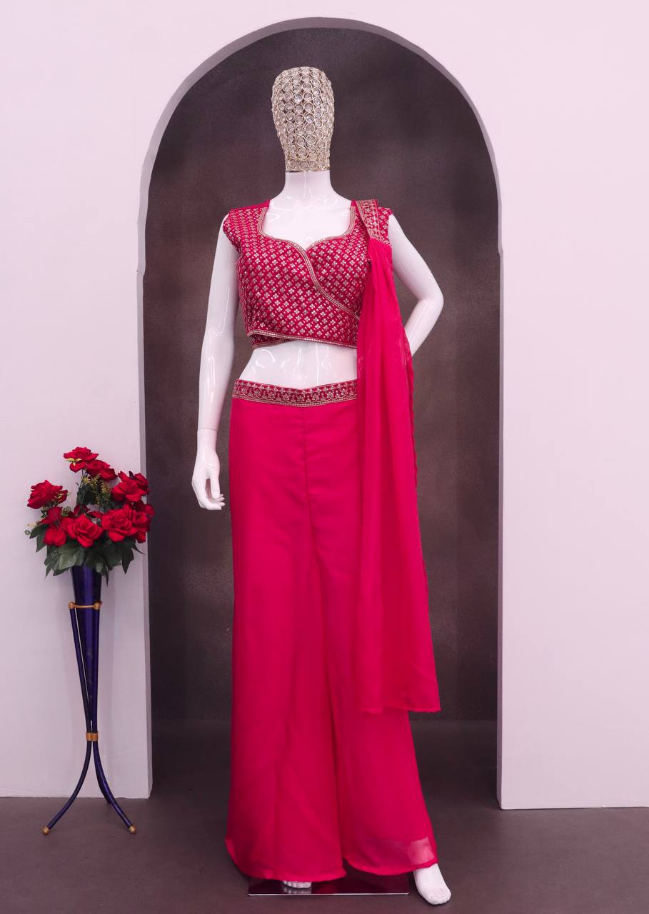 Rani Pink Teby Silk Palazzo Set with Dupatta