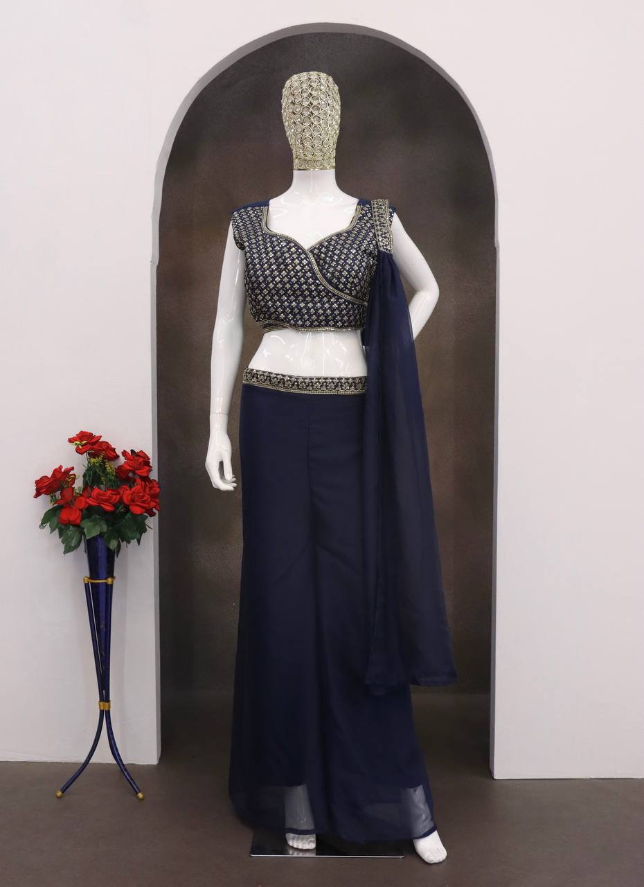 Navy Blue Teby Silk Palazzo Set with Dupatta