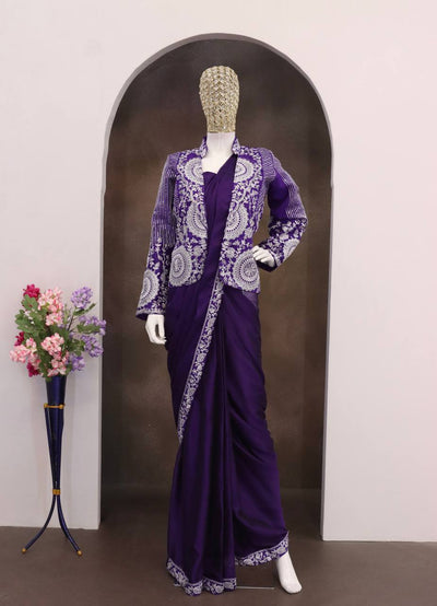 Purple Rangoli Silk Ready-to-Wear Saree with Jacket
