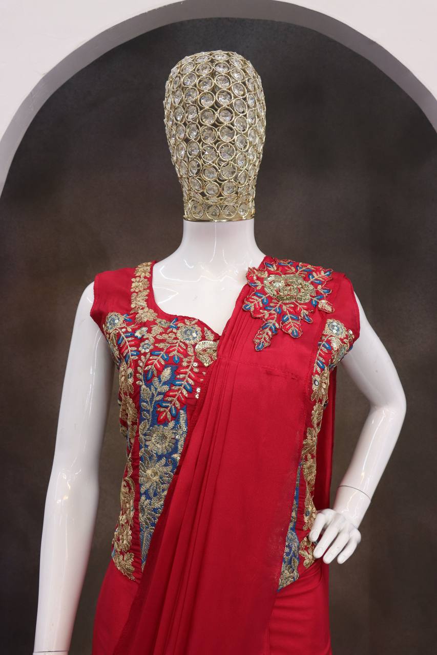 Rani Pink Crepe Ready-to-Wear Saree, view 5