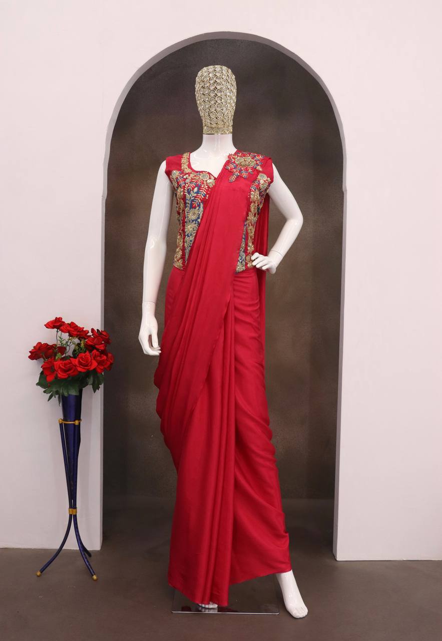 Rani Pink Crepe Ready-to-Wear Saree, view 6