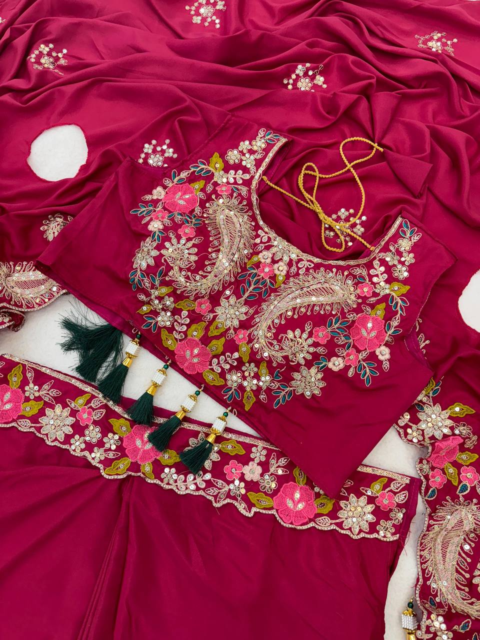 Rani Pink Crepe Sharara Set with Shrug, view 8
