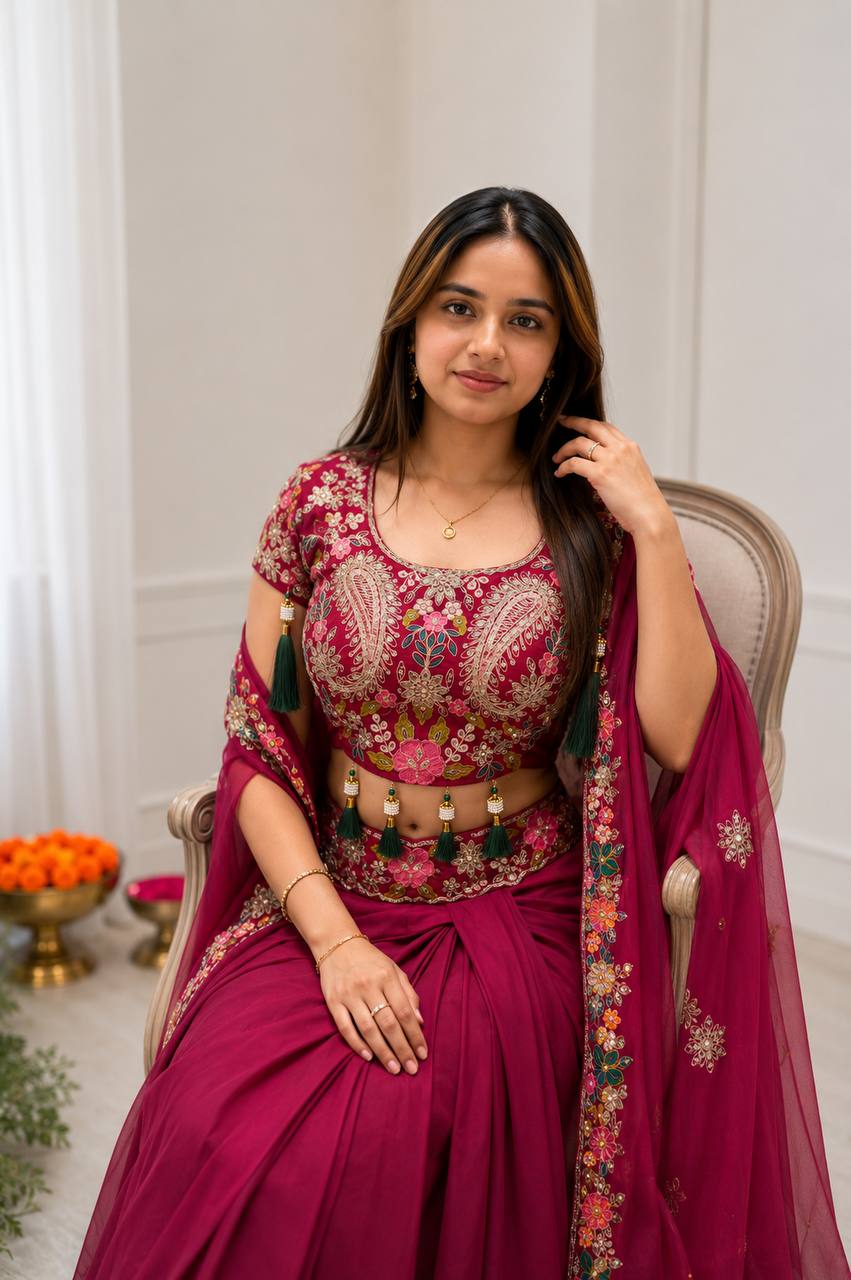 Rani Pink Crepe Sharara Set with Shrug, view 6