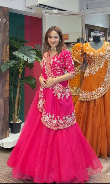 Rani Pink Crushed Silk Lehenga Choli