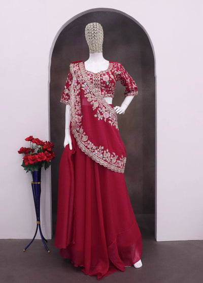 Maroon Crushed Silk Lehenga Choli