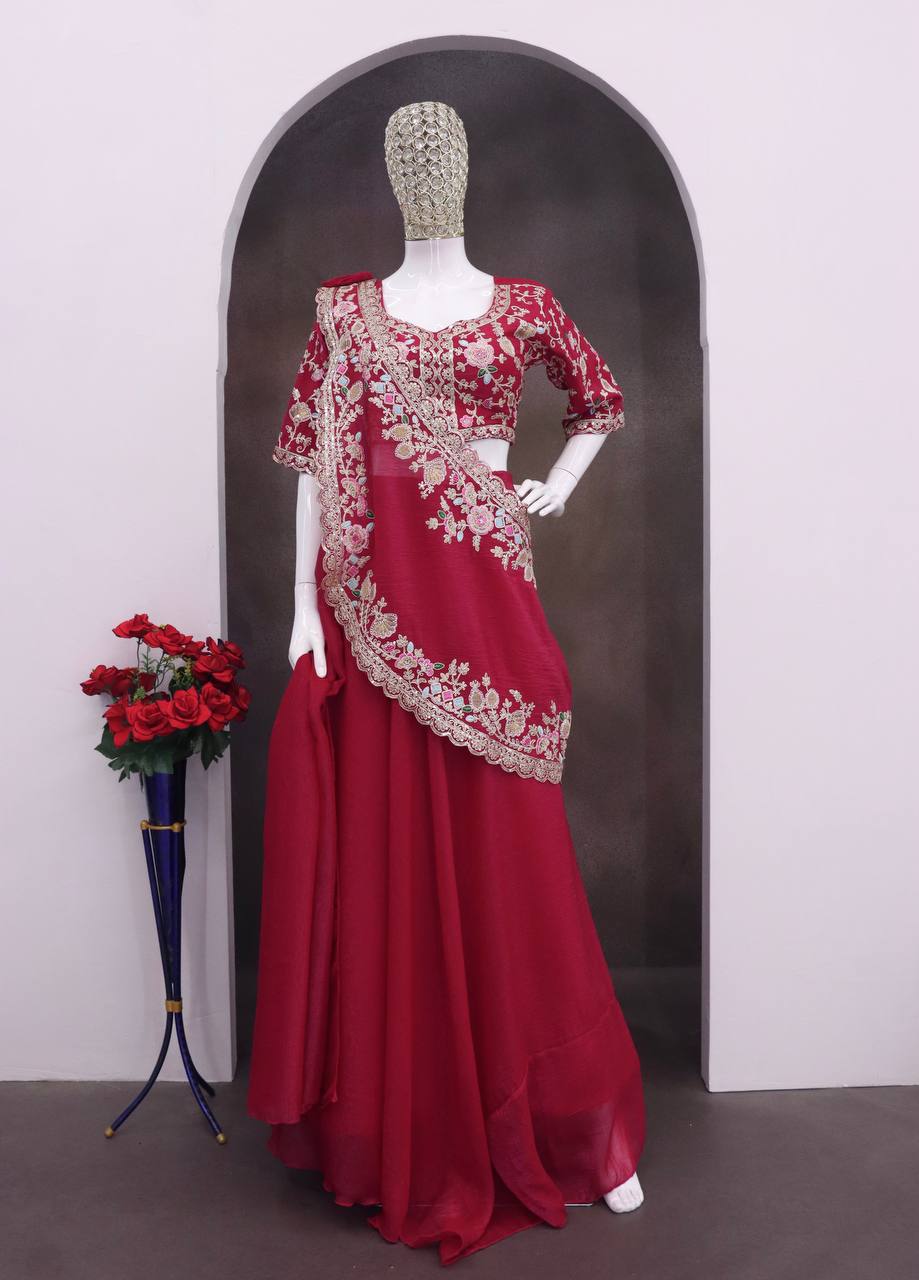 Rani Pink Crushed Silk Lehenga Choli, view 4
