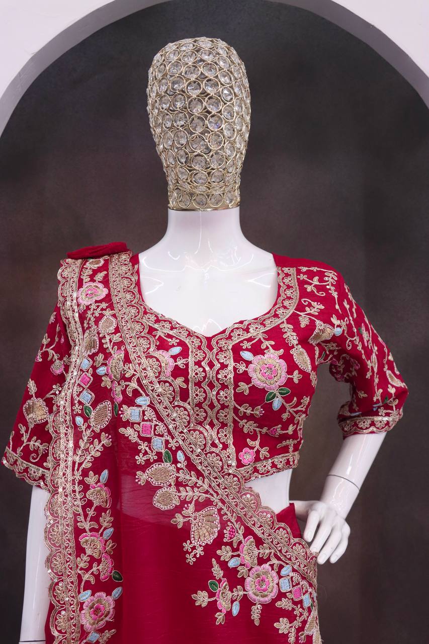 Rani Pink Crushed Silk Lehenga Choli, view 5