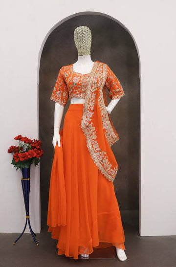 Orange Crushed Silk Lehenga Choli
