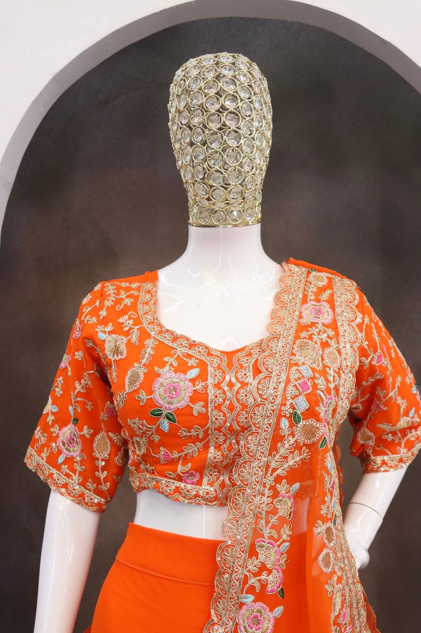 Orange Crushed Silk Lehenga Choli, view 2