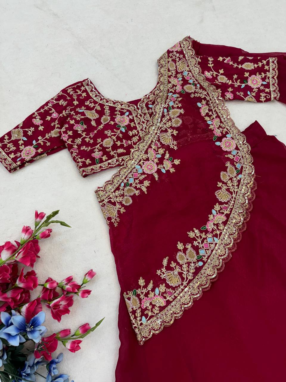 Rani Pink Crushed Silk Lehenga Choli, view 6