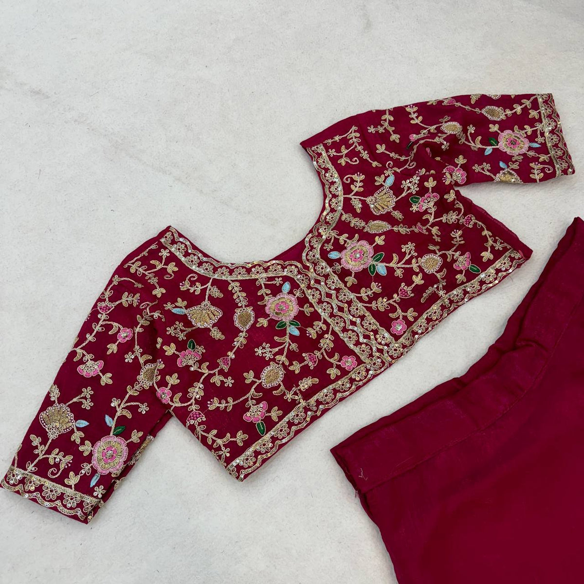 Rani Pink Crushed Silk Lehenga Choli, view 7
