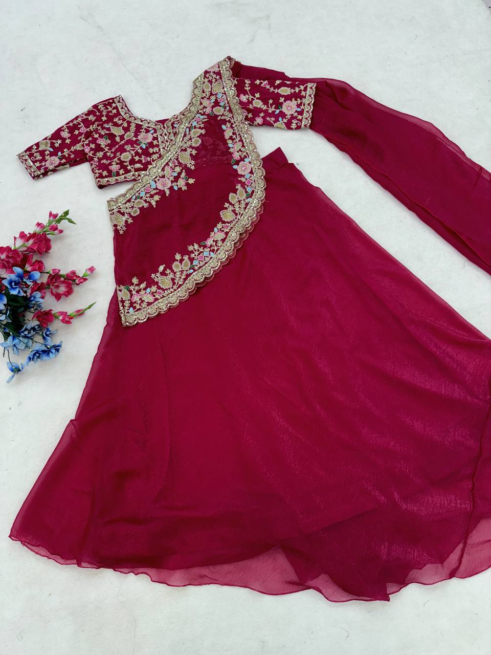 Rani Pink Crushed Silk Lehenga Choli, view 8