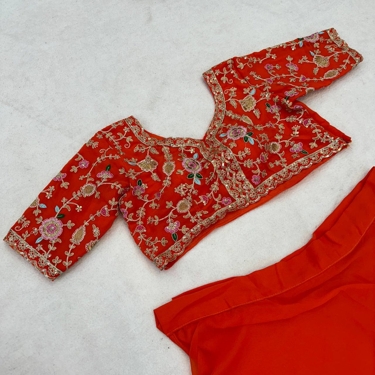 Orange Crushed Silk Lehenga Choli, view 3