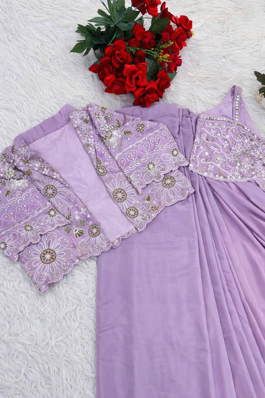 Lavender Crepe Saree with Short Jacket, view 5