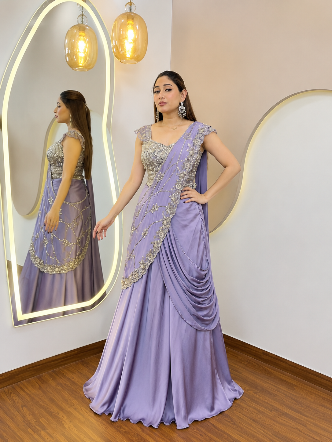 Lavender Crepe Lehenga Saree