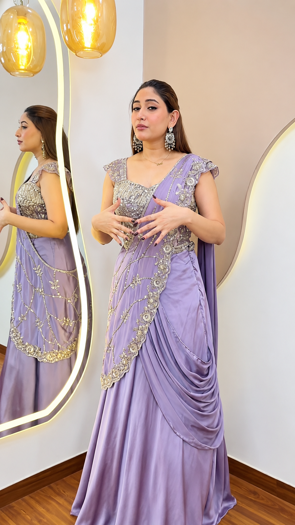 Lavender Crepe Lehenga Saree, view 2