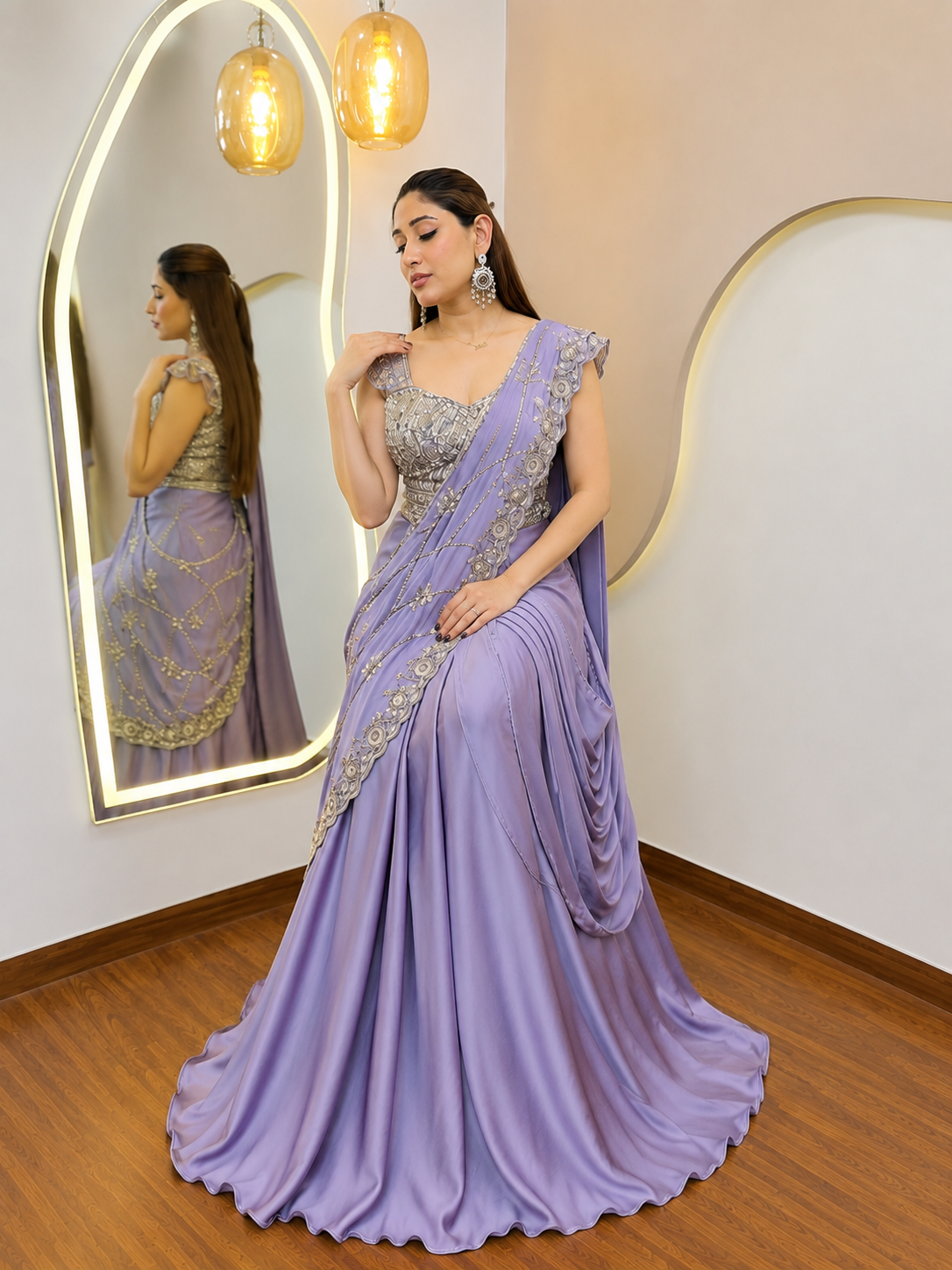 Lavender Crepe Lehenga Saree, view 3