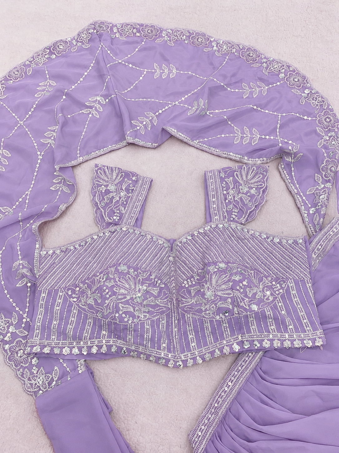Lavender Crepe Lehenga Saree, view 6