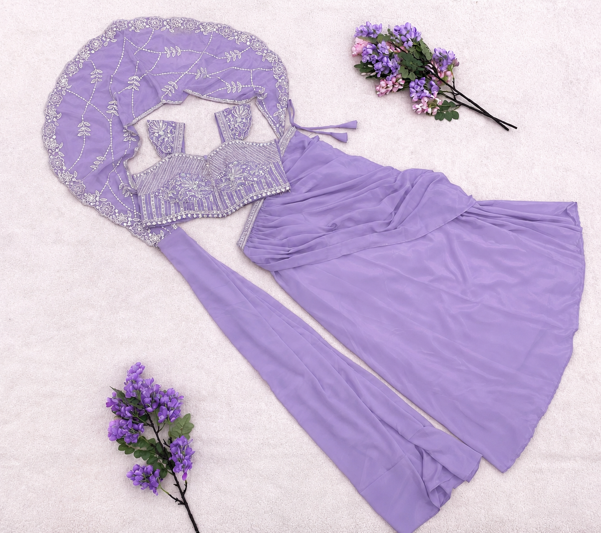 Lavender Crepe Lehenga Saree, view 7