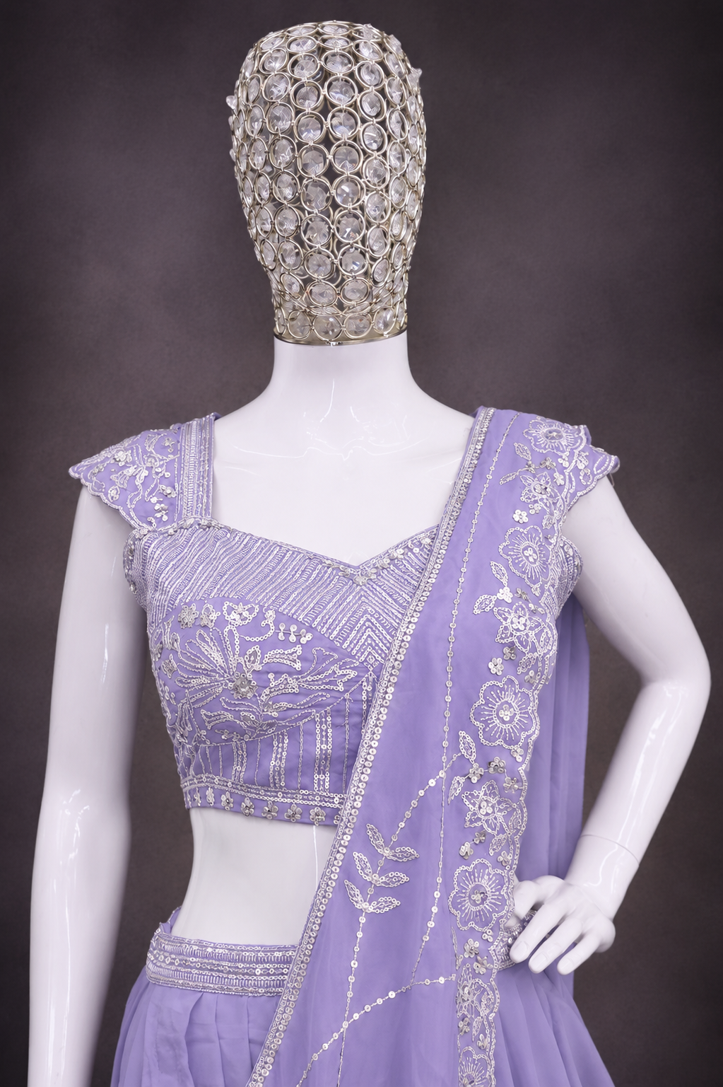 Lavender Crepe Lehenga Saree, view 4