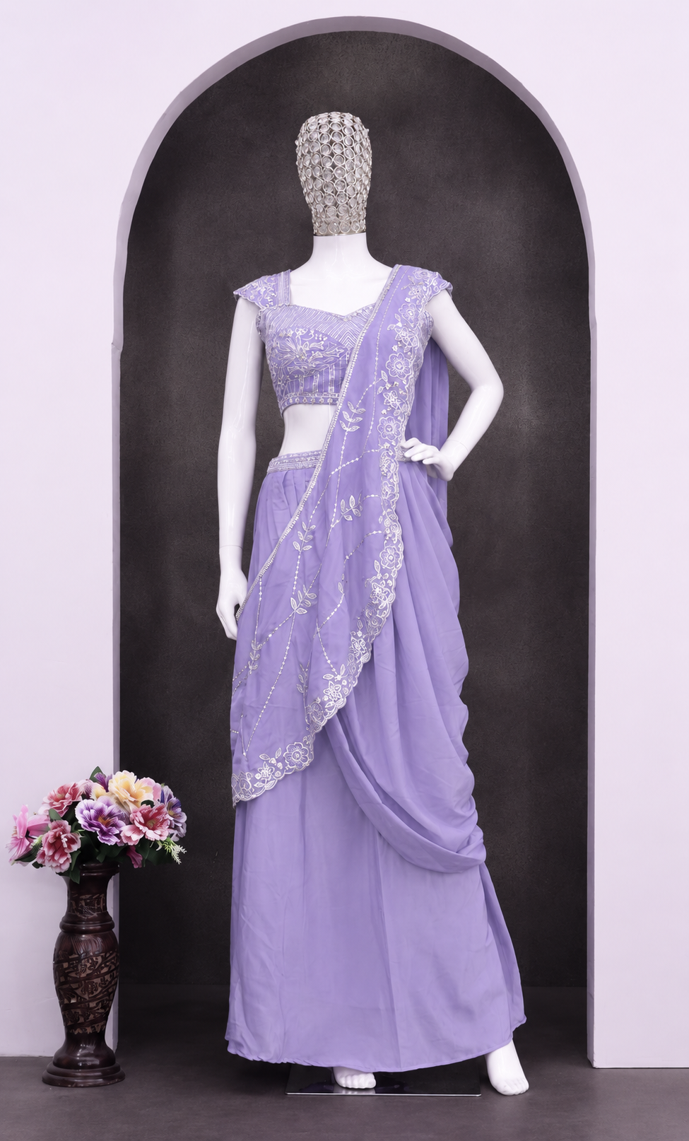 Lavender Crepe Lehenga Saree, view 5