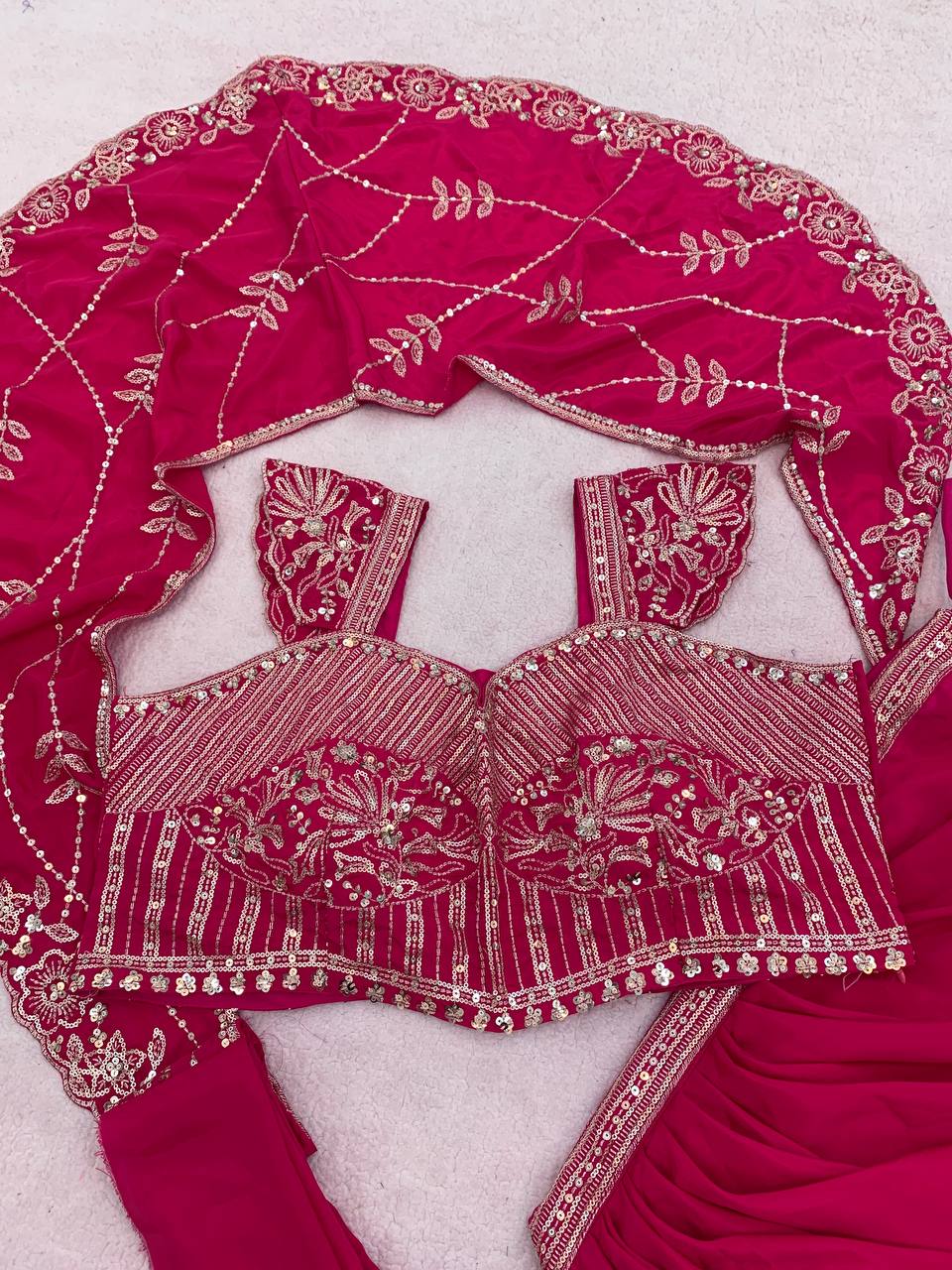 Rani Pink Crepe Lehenga Saree, view 6