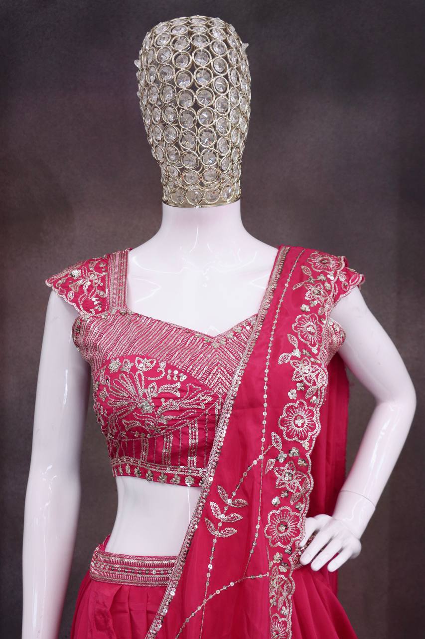 Rani Pink Crepe Lehenga Saree, view 4