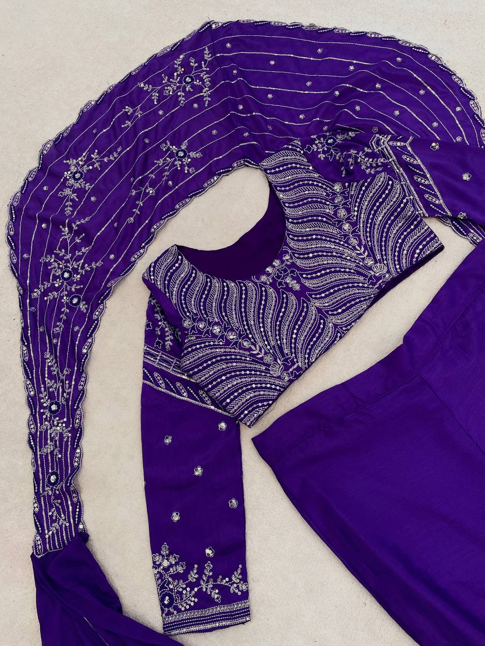 Purple Chinon Lehenga with Attached Pallu, view 6