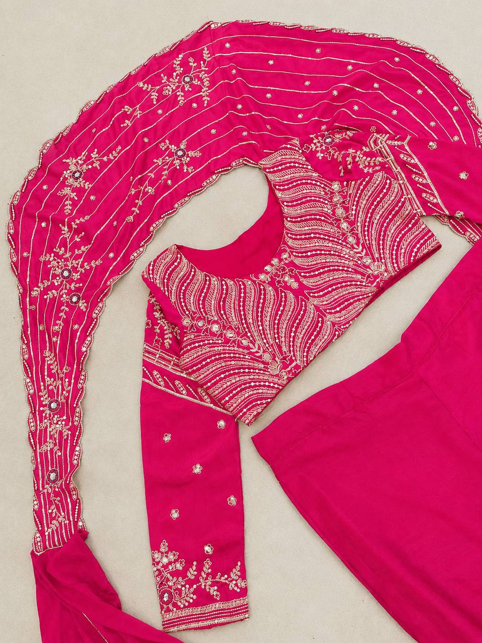 Rani Pink Chinon Lehenga with Attached Pallu, view 5