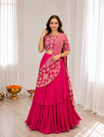 Rani Pink Crepe Double Layer Lehenga