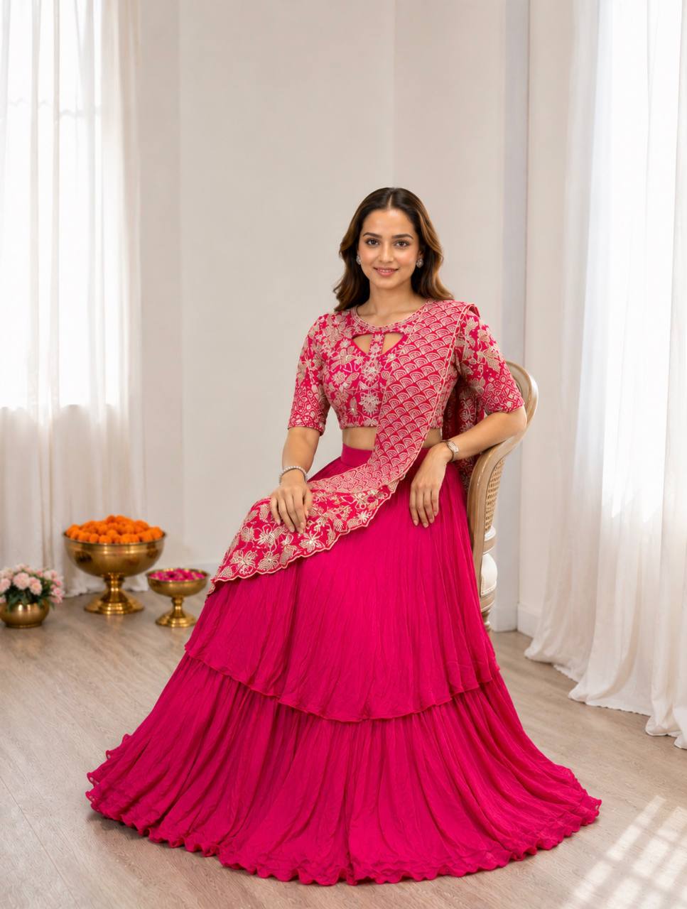 Rani Pink Crepe Double Layer Lehenga