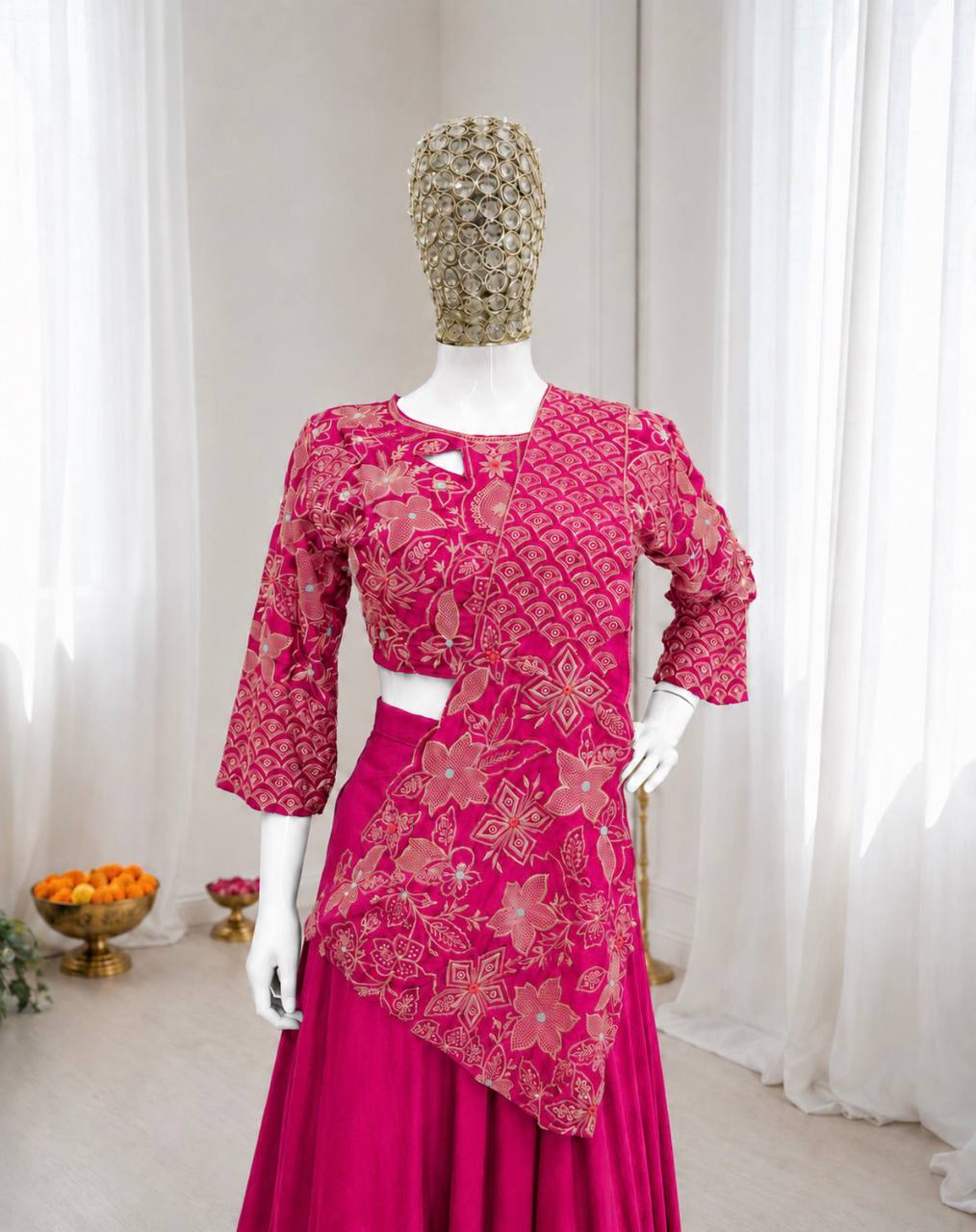 Rani Pink Crepe Double Layer Lehenga, view 3