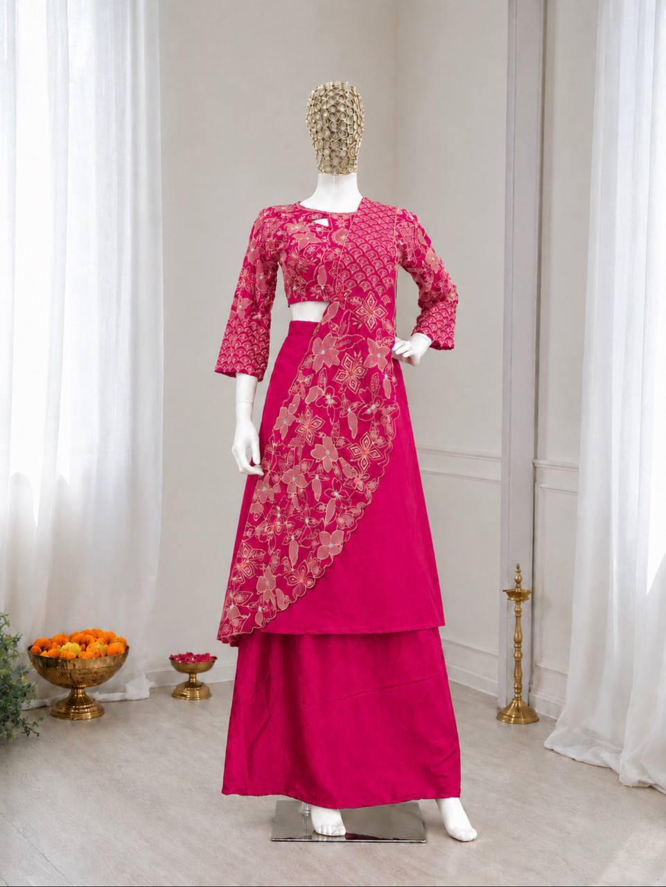 Rani Pink Crepe Double Layer Lehenga, view 4