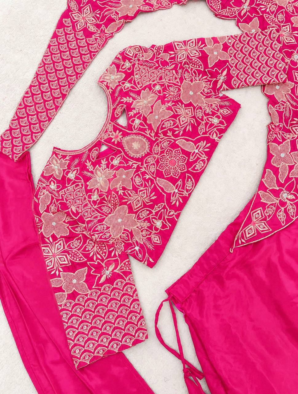 Rani Pink Crepe Double Layer Lehenga, view 5