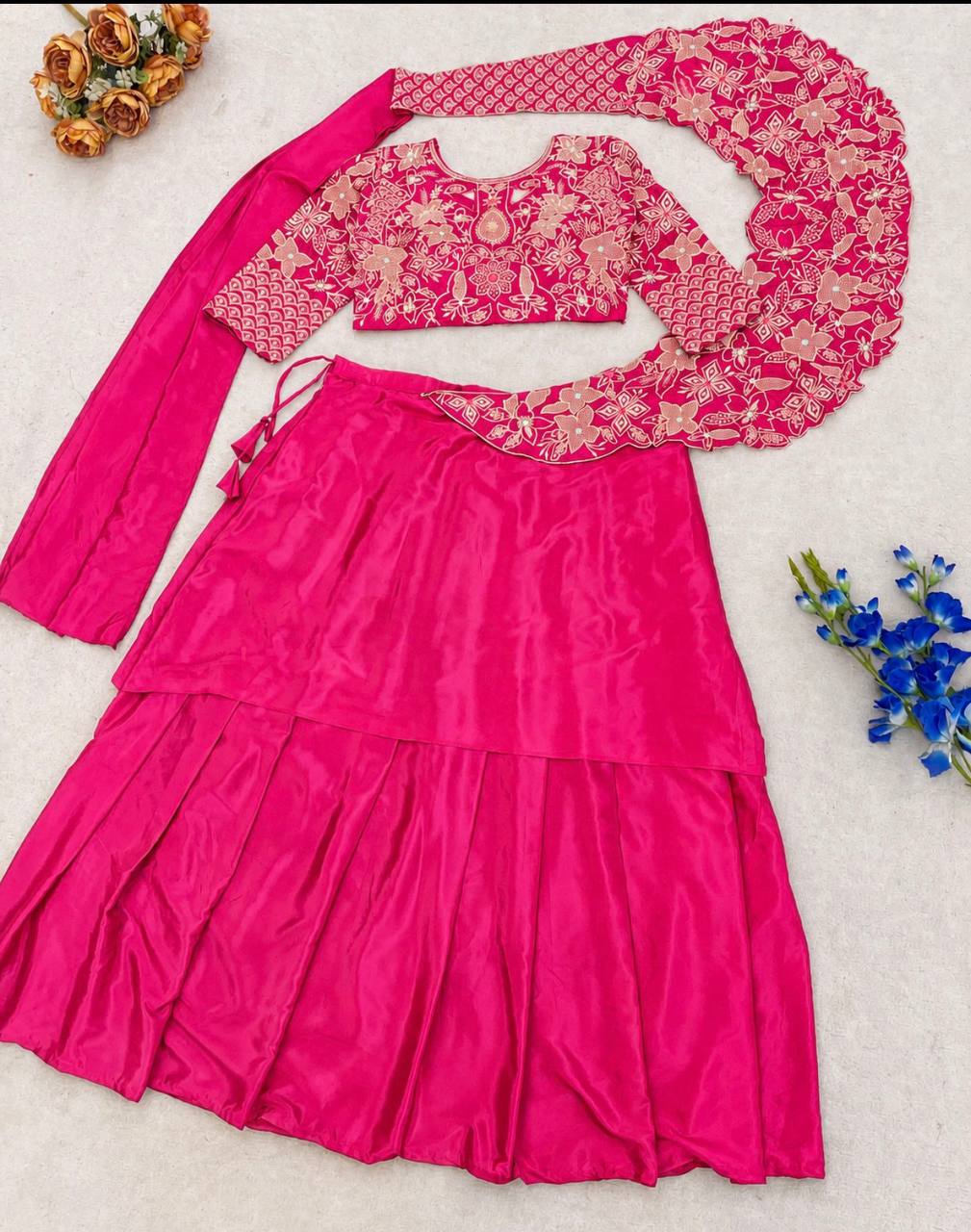 Rani Pink Crepe Double Layer Lehenga, view 6