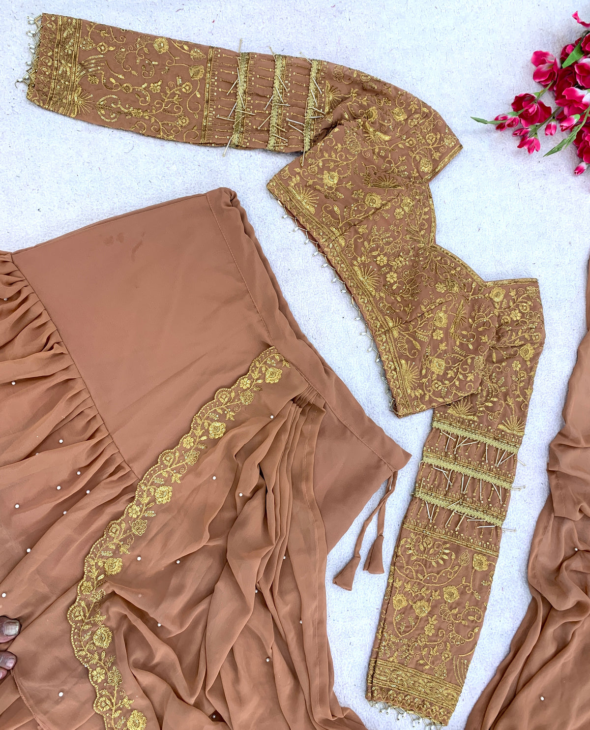 Caramel Georgette Ruffle Lehenga Saree, view 5