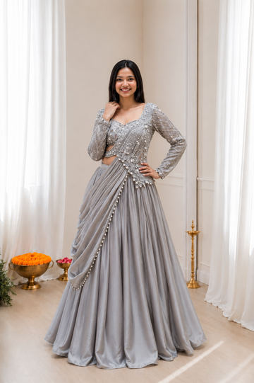 Grey Rangoli Silk Lehenga Choli