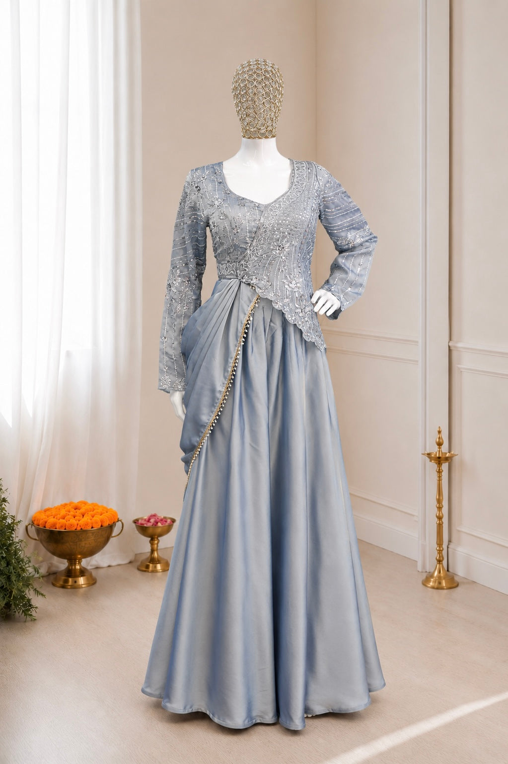 Grey Rangoli Silk Lehenga Choli, view 3