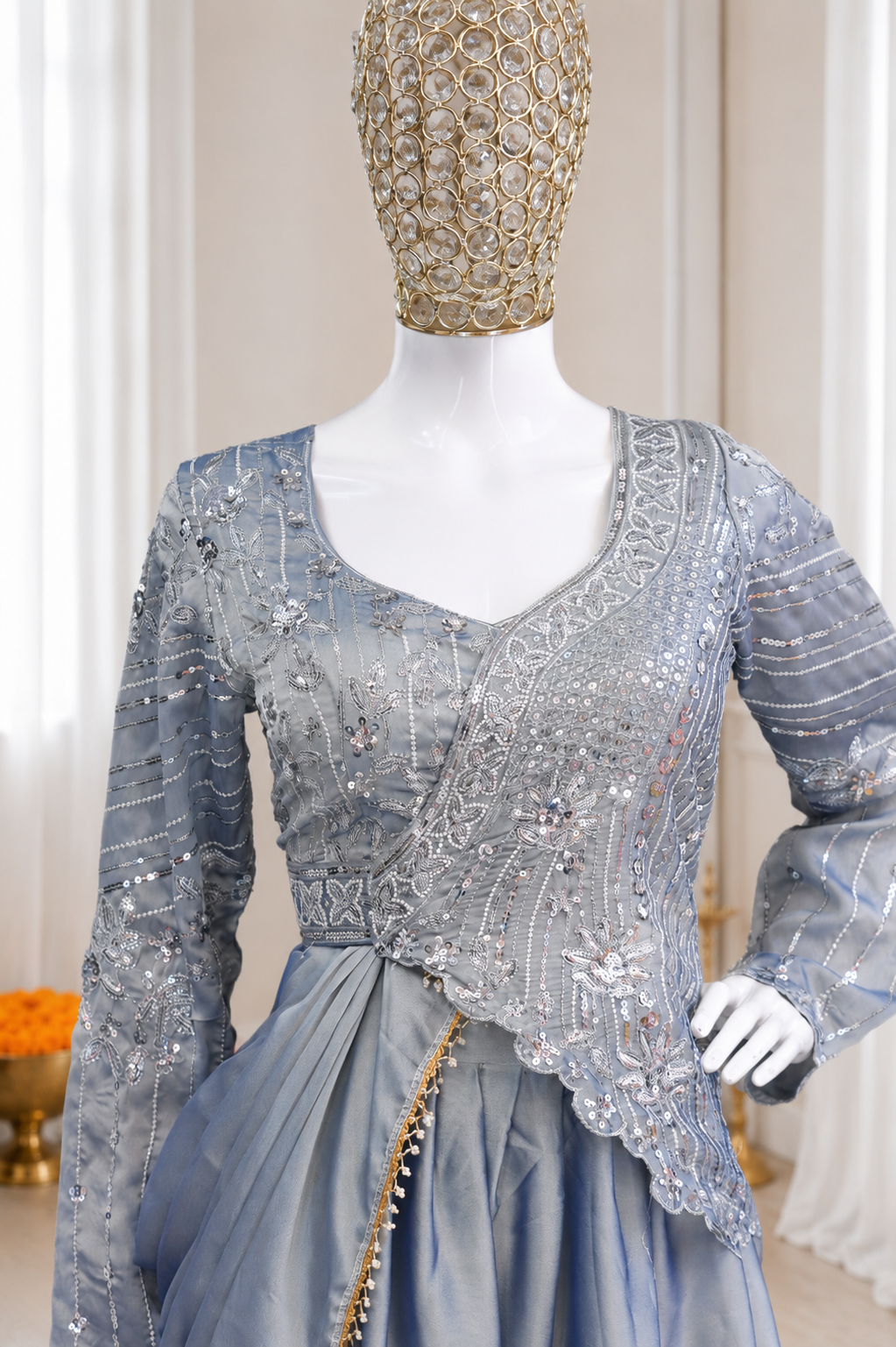 Grey Rangoli Silk Lehenga Choli, view 4