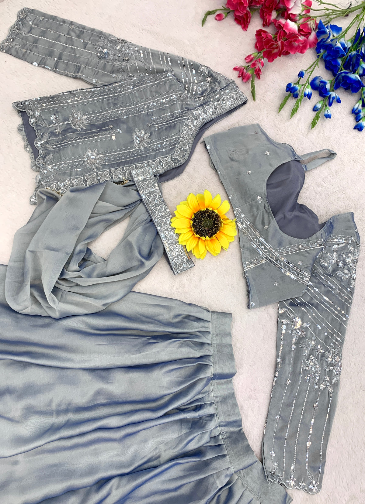 Grey Rangoli Silk Lehenga Choli, view 5