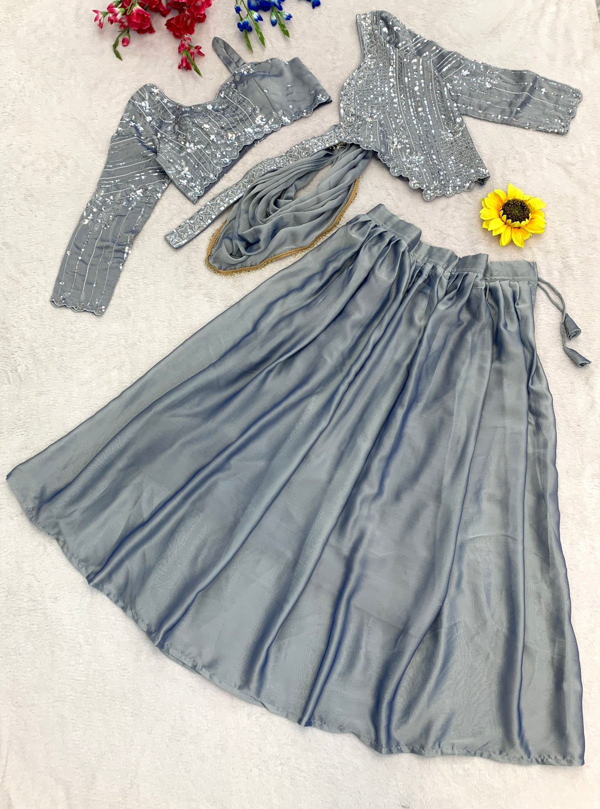 Grey Rangoli Silk Lehenga Choli, view 7